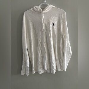 Polo Ralph Lauren White Hoodie Men’s Long Sleeve Shirt Size Large 100% Cotton